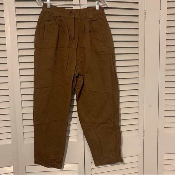 Vintage Roo Crossing size 14 Brown Paper Bag Ankle Length Pants 100% Cotton - Picture 1 of 12
